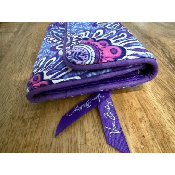 Vera Braldey Trifold Wallet Pocket Coin Case Lilac Tapestry Purple Flap Zipper - Picture 4 of 15